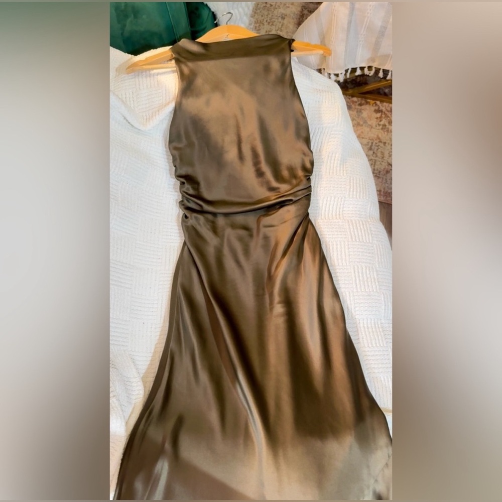 Reformation Olive Satin Maxi Dress - Picture 10 of 16